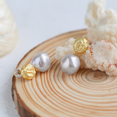 Lava Gold Baroque Pearl Earring